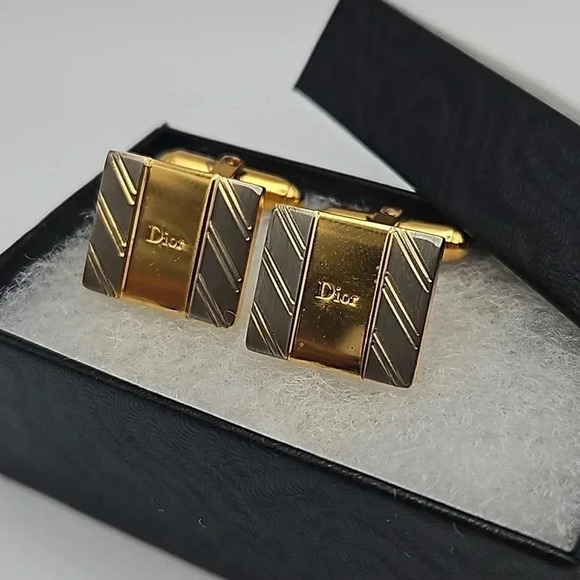 Christian Dior Bullet Back Gold and Silver Tone Cufflinks and Tie bar - Picture 3 of 4